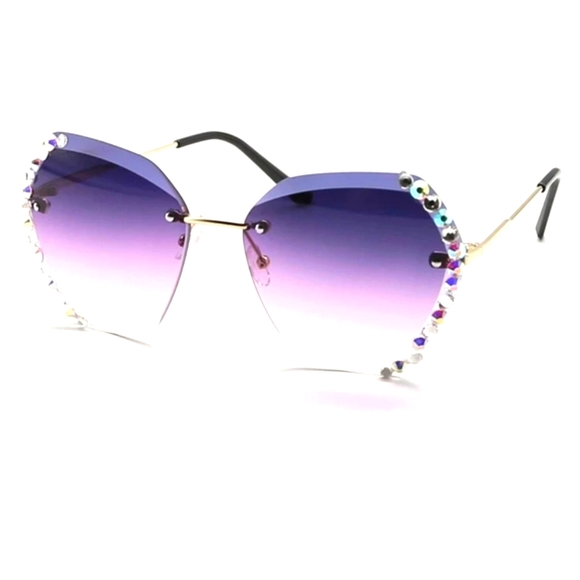 BOUTIQUE 🍏 Purple Gradient Rimless Sunglasses w/ Rhinestones - Picture 2 of 9